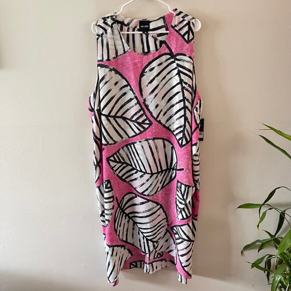 NIC+ZOE Plus Size 3X Wrap Dress Pink White Etched Leaves Print Cocktail Party - Picture 1 of 11